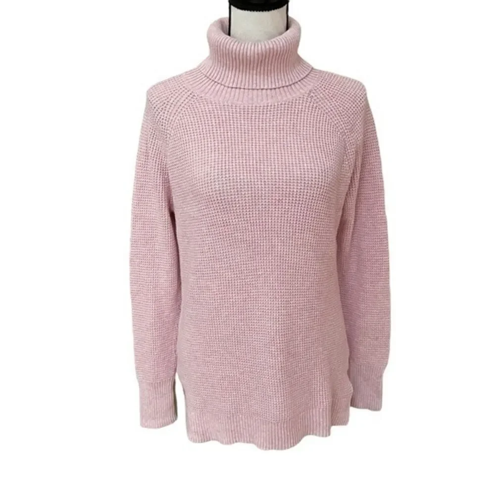 J Crew Mercantile Women's Pink Textured Turtleneck Cotton Sweater Size S.